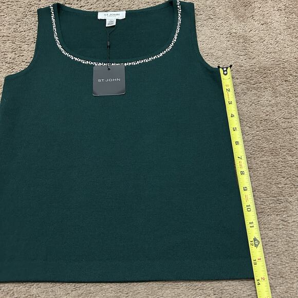 St John Evening Knit Sleeveless Top Embellished Collar Emerald Green Size P - Picture 3 of 8